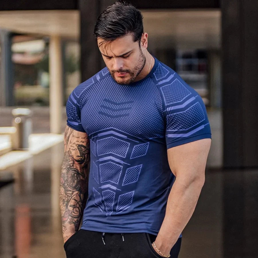 Fitness Muscle Men Loose Quick Drying T-shirt Running Training Clothes Summer Cool Trend Personality O Collar Short Sleeve