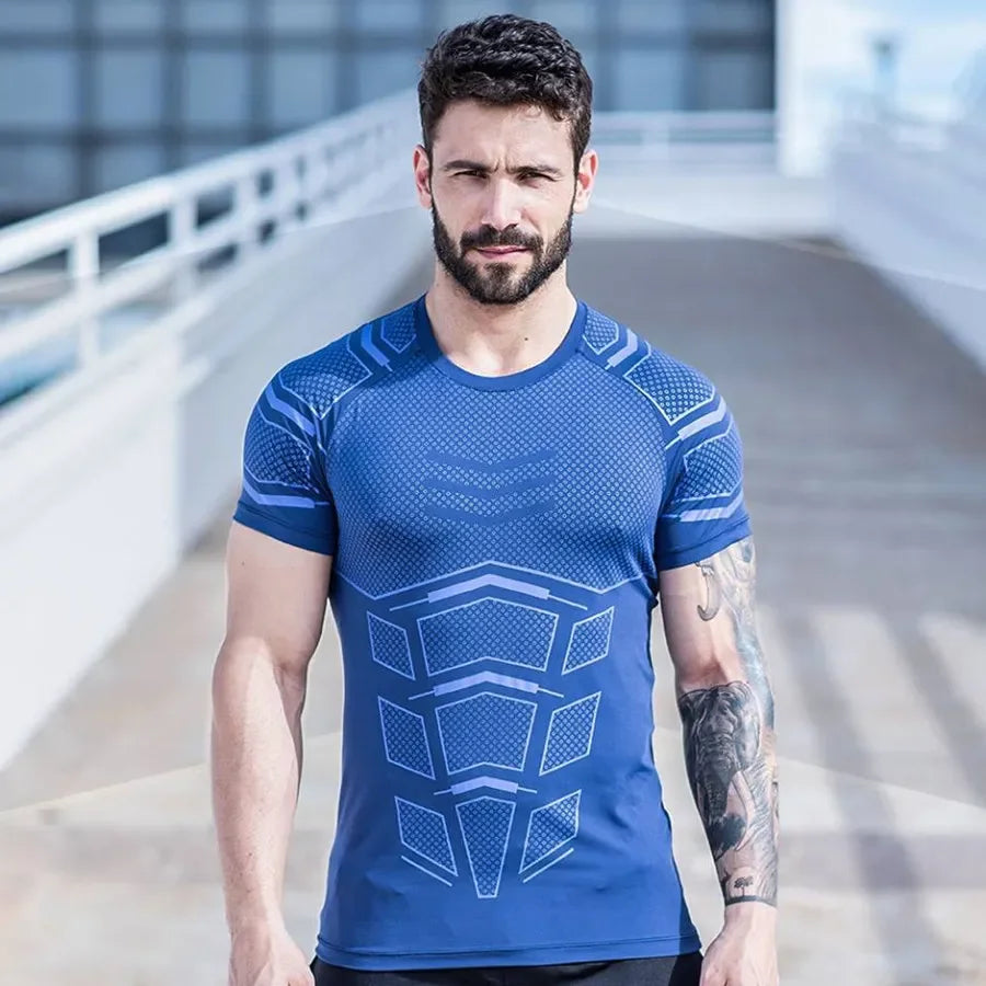 Fitness Muscle Men Loose Quick Drying T-shirt Running Training Clothes Summer Cool Trend Personality O Collar Short Sleeve