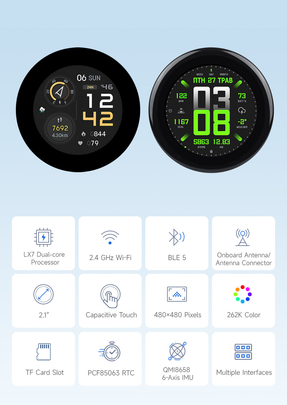Waveshare ESP32-S3 2.1inch Capacitive Touch Round Display Development Board, 480×480, IPS, Supports WiFi & Bluetooth, 262K Color