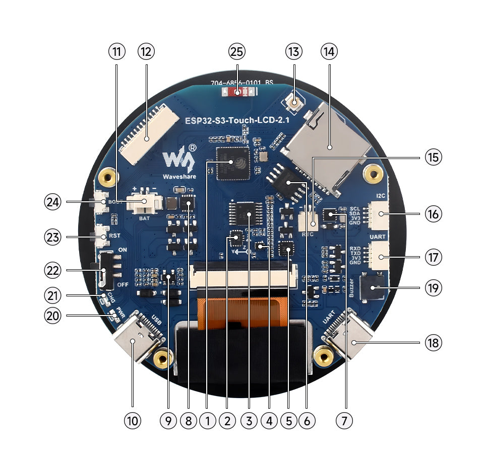 Waveshare ESP32-S3 2.1inch Capacitive Touch Round Display Development Board, 480×480, IPS, Supports WiFi & Bluetooth, 262K Color