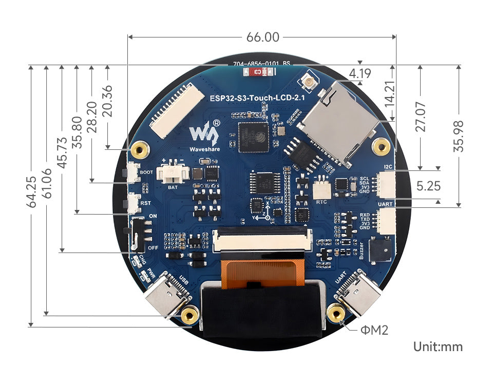 Waveshare ESP32-S3 2.1inch Capacitive Touch Round Display Development Board, 480×480, IPS, Supports WiFi & Bluetooth, 262K Color