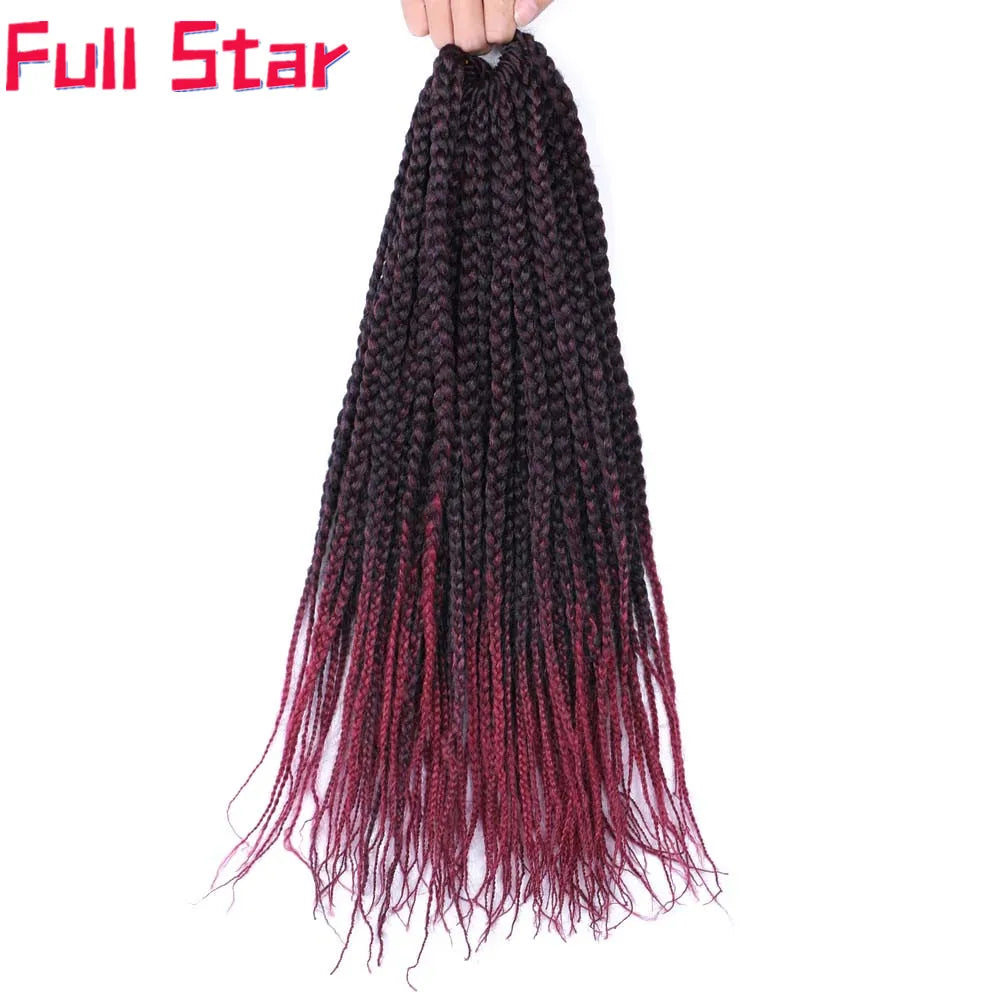Full Star 3X Small Box Braids 14” 18” Synthetic Hair 80 g Crochet Braids 22 Strands/Pack for Women Ombre Brown Black Color
