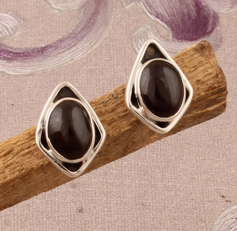 Wholesale 925 Sterling Silver Natural Black Onyx Oval Shaped Hoop Earrings Minimalist Wedding Gift Party at Factory Price