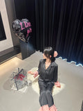 New Women Long-sleeved Pajamas Spring and Autumn Silk Lapel Nightwear Solid Color Stitching Fashion Sleepwear Factory Wholesale