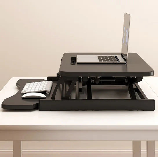 32-Inch Desk Converter Height-Adjustable Sit-Stand Riser for Dual Monitor Laptop Workstation with Wide Keyboard Tray (Black)