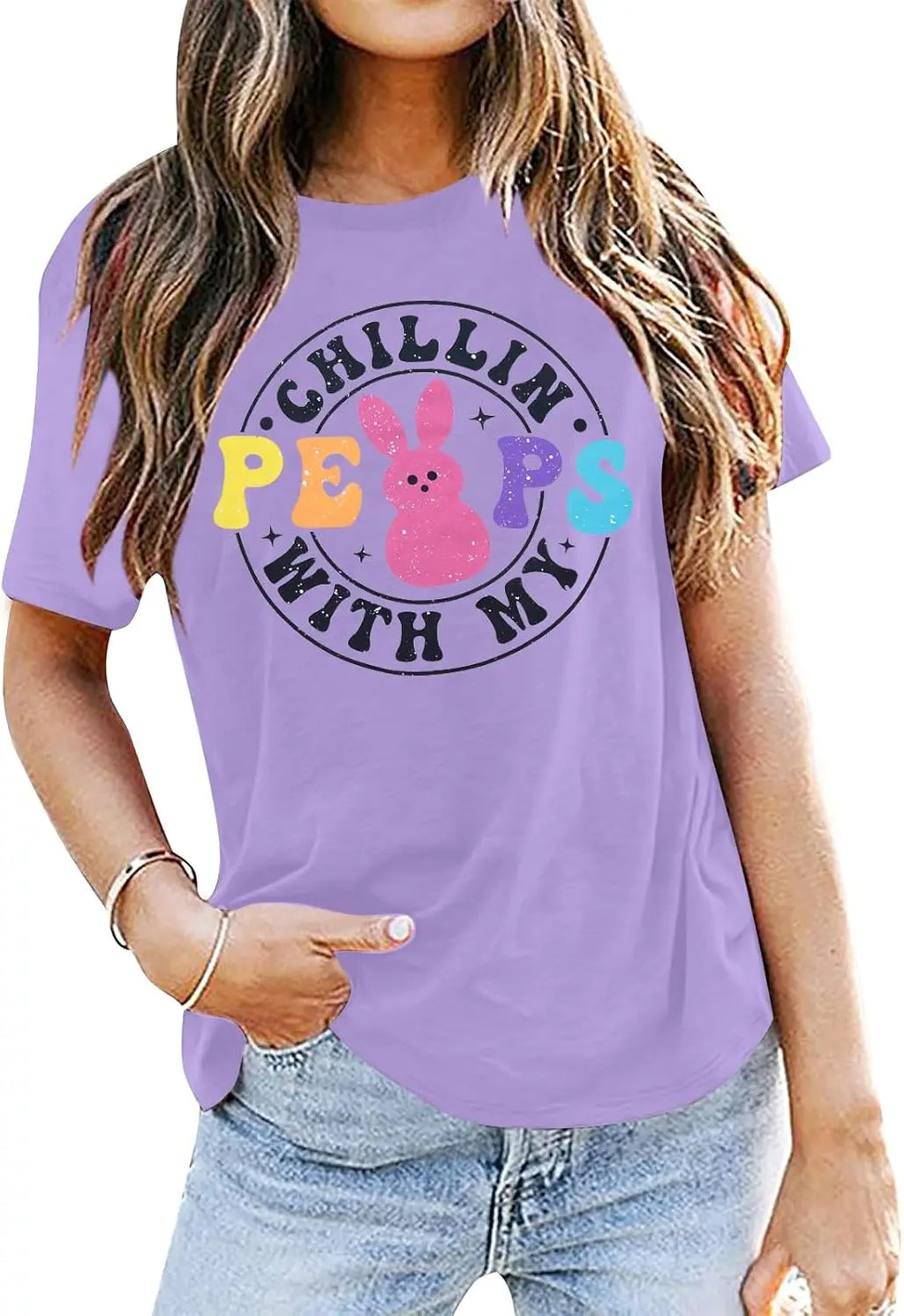 Happy Easter Cute Bunny Shirts Chillin with My Peeps Short Sleeve Tops