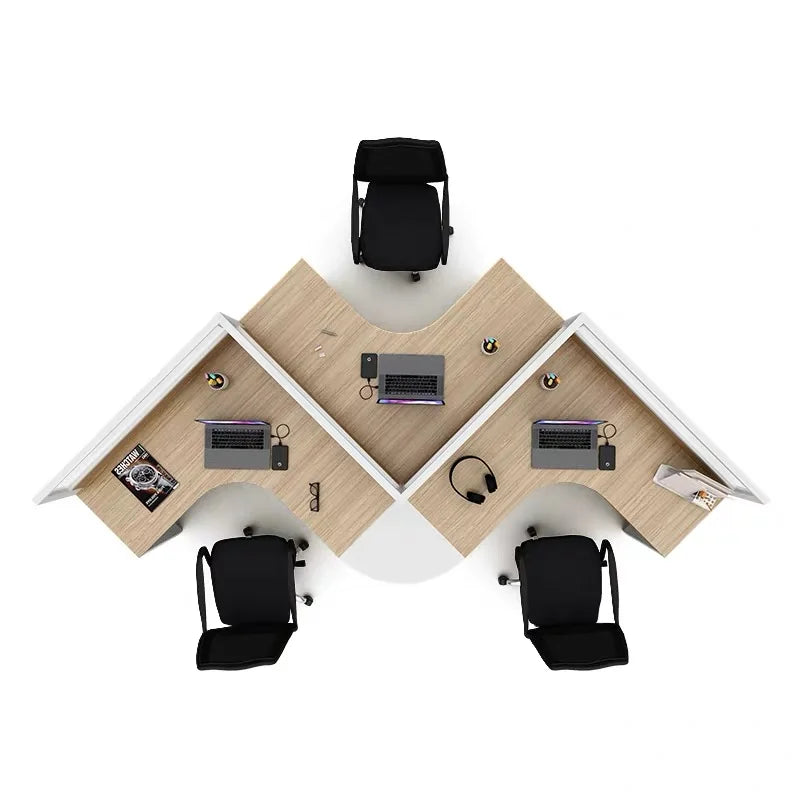 Modern Wooden Modular 4-Person Office Work Desk with Baffles for Tech Company Workstations
