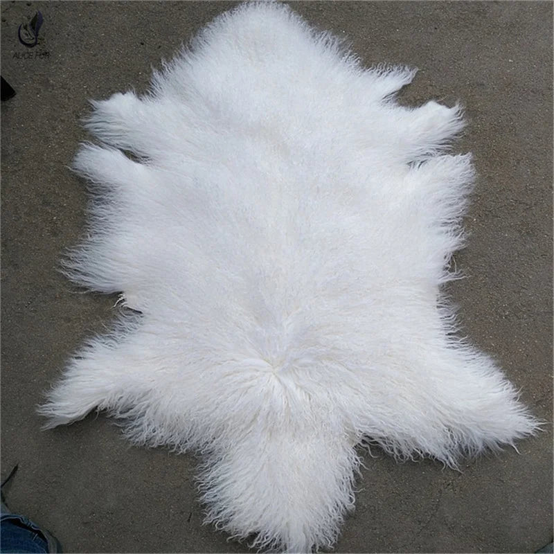 Long Hair Curly Real Mongolian Tanned Sheep Fur Pelt for Garment Use