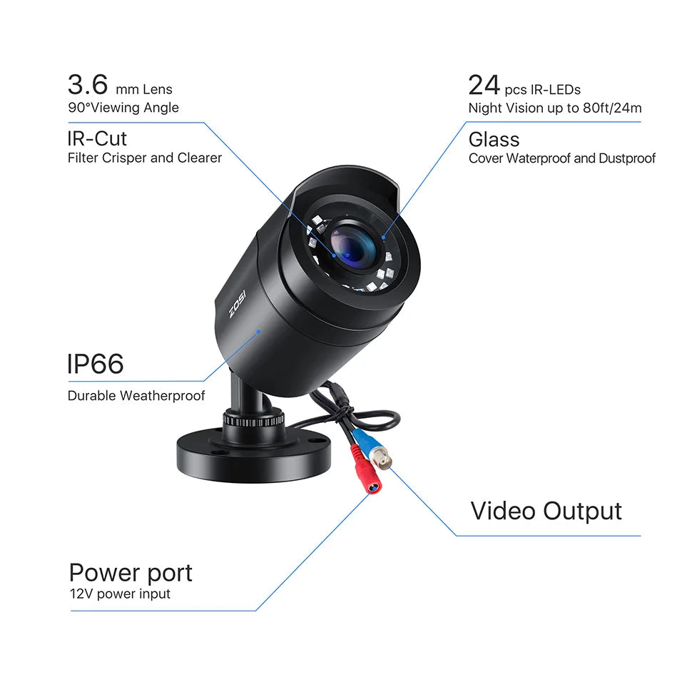 ZOSI 1080P 4 Pack HD TVI Security Cameras Outdoor Indoor Weatherproof Bullet Surveillance Camera for Analog CCTV DVR System