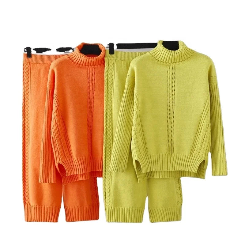 Pullover Thick Knit Sweater Casual Fashion Set Women's Autumn and Winter Loose and Lazy Wide Leg Trouser Set