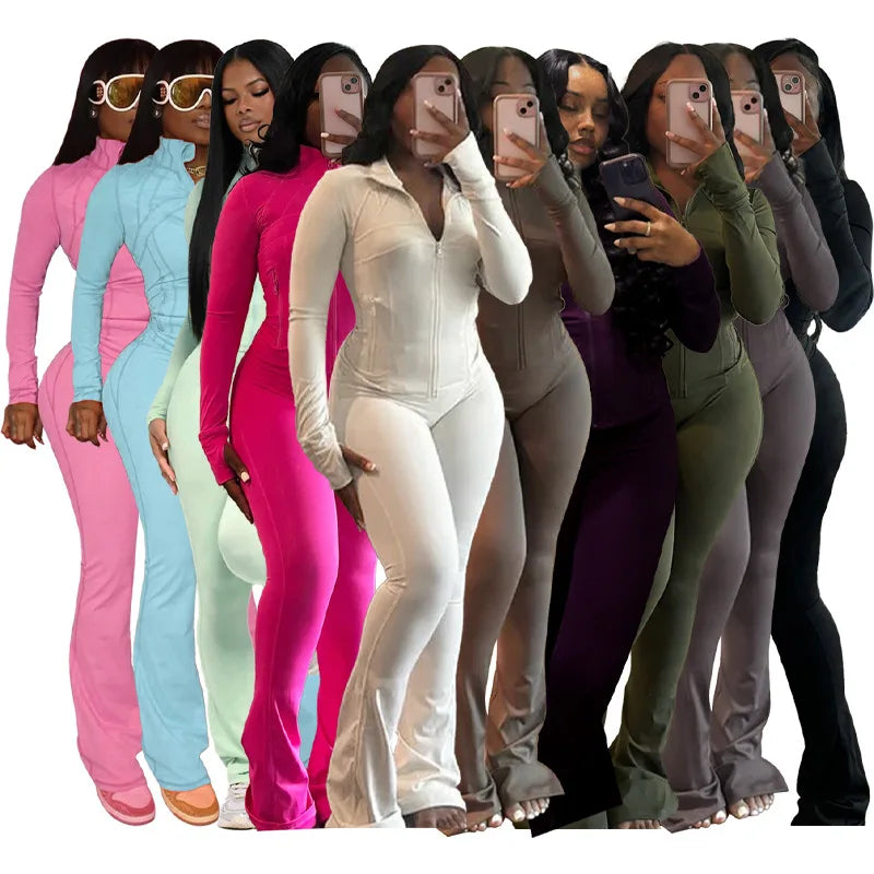 Ladies Autumn Casual Zip Patchwork Jacket Top Top + Bodycon Pants Suits Women'S Tracksuit Women Sports Outfits 2 Piece Set