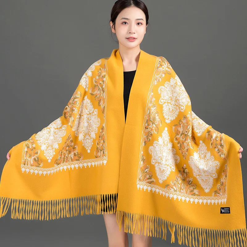 Women's Thick Warm Cashmere Winter Poncho Scarf Long Shawl Delicate Embroidery Wholesale Traditional Scarves Shawls Supplier