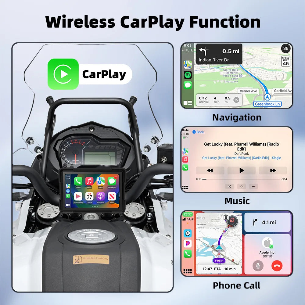 Oem Factory Carplay Android Automotor Smart Touch Screen Dual Cameras Support 64GB Cardfor Motorcycle and Bike