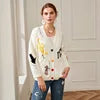 Wholesale Autumn New Arrival Fashion Lady v Neck Custom Fit Letter Heart Shape Embroidery Women Sweater Coat Casual Style Button