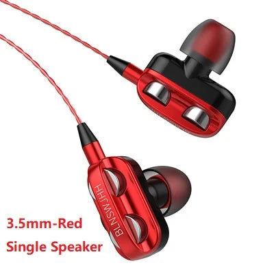 Dual Drivers Wired Earphone Four Core Dynamic HIFI Earphone Super Base Line Control With Mic Speaker Headsets for Huawei Xiaomi