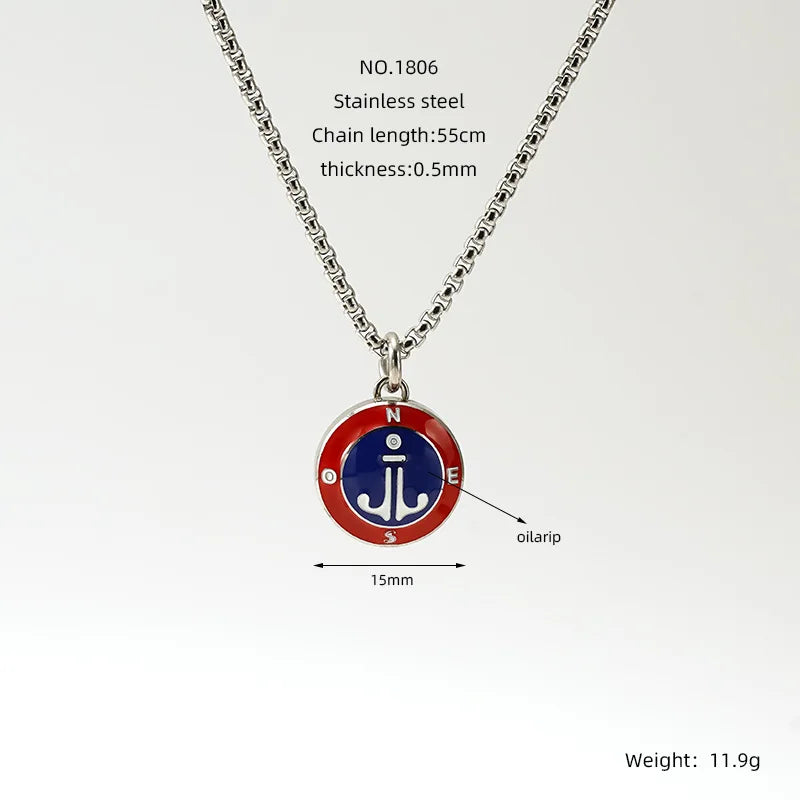 Personality Couple Necklace Ins Style Stainless Steel Compass Nautical Boat Anchor Pendant Men's and Women's Sweater Chain