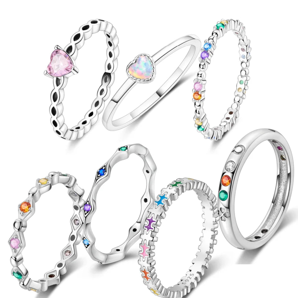 New Design Jewelry Manufacturer Custom Fashion New Rainbow Gradient Colorful Zircon Ring for Women S925 Silver Rings Jewelry