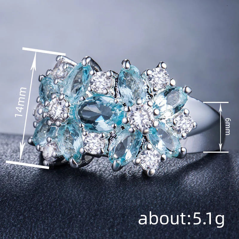 A038 Flower Cluster Ring Women's Lab Created Cubic Zirconia Oval Prong Setting Party Fashion Rings