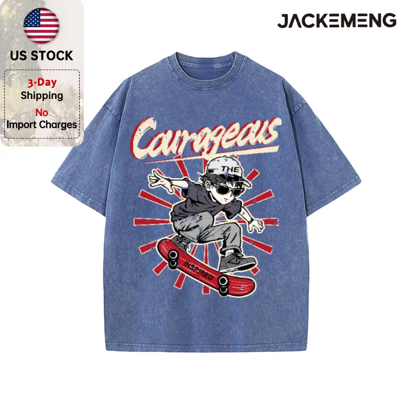 Oversized Vintage Retro Skate Anime Streetwear Print Tshirt USA Stock Wholesale Y2K Casual Tee