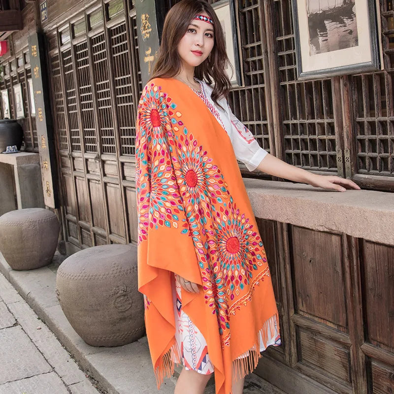 Wholesale JiYun 2025 Ladies Winter Scarf Shawl Floral Tassel Embroidery Soft Heavy Cashmere Feel-Hot Sale Winter Accessory