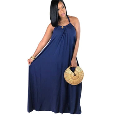 Womans Summer Sexy Thin And Light Open Back Wide Loose Solid Color Dress Clothes
