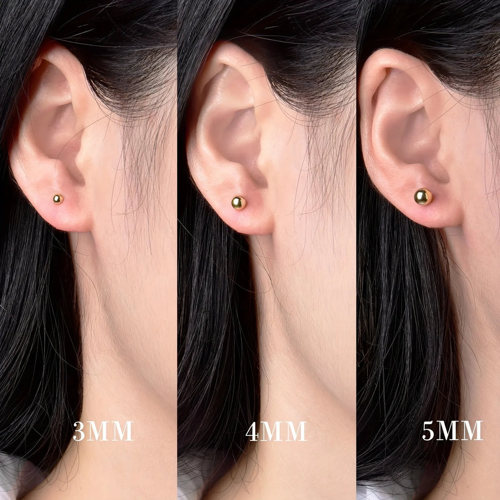 Lanshang Fine Stud Earrings 925 Sterling Silver Gold Plated Jewelry  for Women Men Tiny Ball Earrings