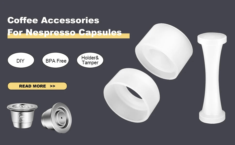 Icafilar Reusable Coffee Capsule Pod for Nespresso Stainless Steel Espresso Crema Coffee Filter Aluminum Foils Lid Tamper Dosing