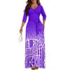 New Wholesale Customized Polynesian Tribal Printed Lace-Up Long Maxi Dress Side Pocket Plus Size Women Casual Dresses With Belt