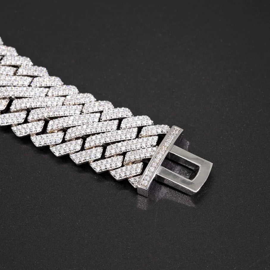 RTS Fashion Jewelry Cuban Bracelet Wide 26mm Sterling Silver 925 with Vvvs d Color Moissanite Cuban Chain Bracelet for Men