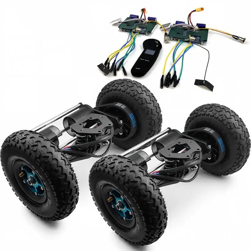 Blue Personality 4WD Belt Drive Electric Skateboard, 11-inch Truck 9-inch Wheel Off-Road Longboard Frame Board