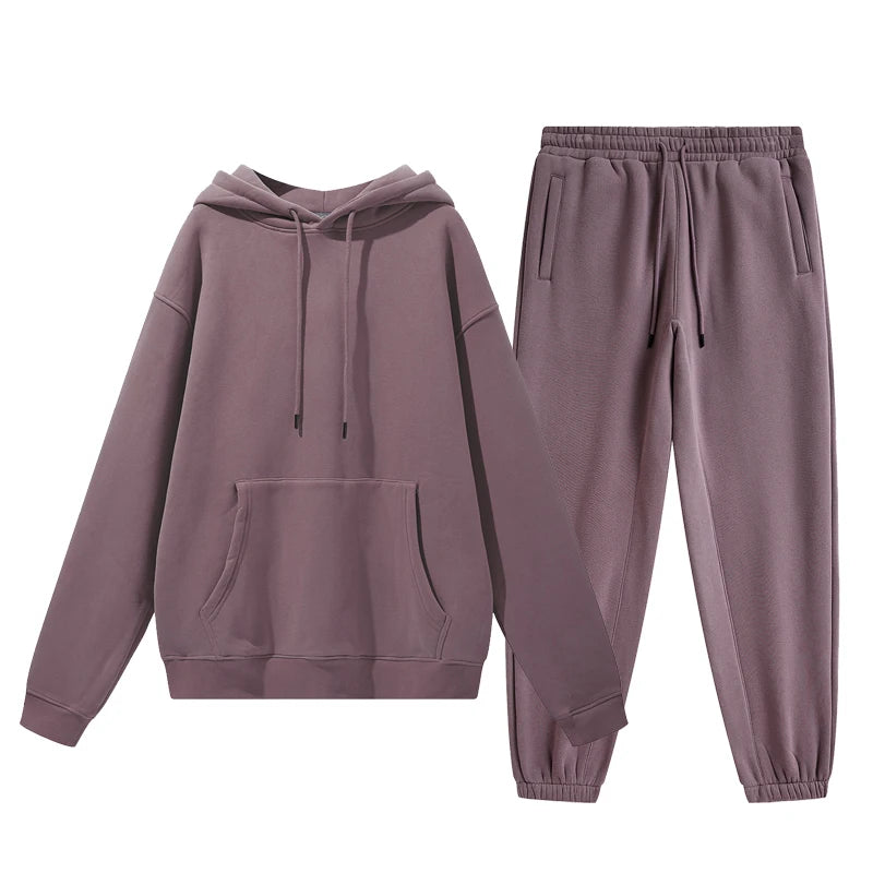 Wholesale Organic Cotton Sweatpants and Hoodie Set Custom Sweat Suits Casual Unisex Tracksuit