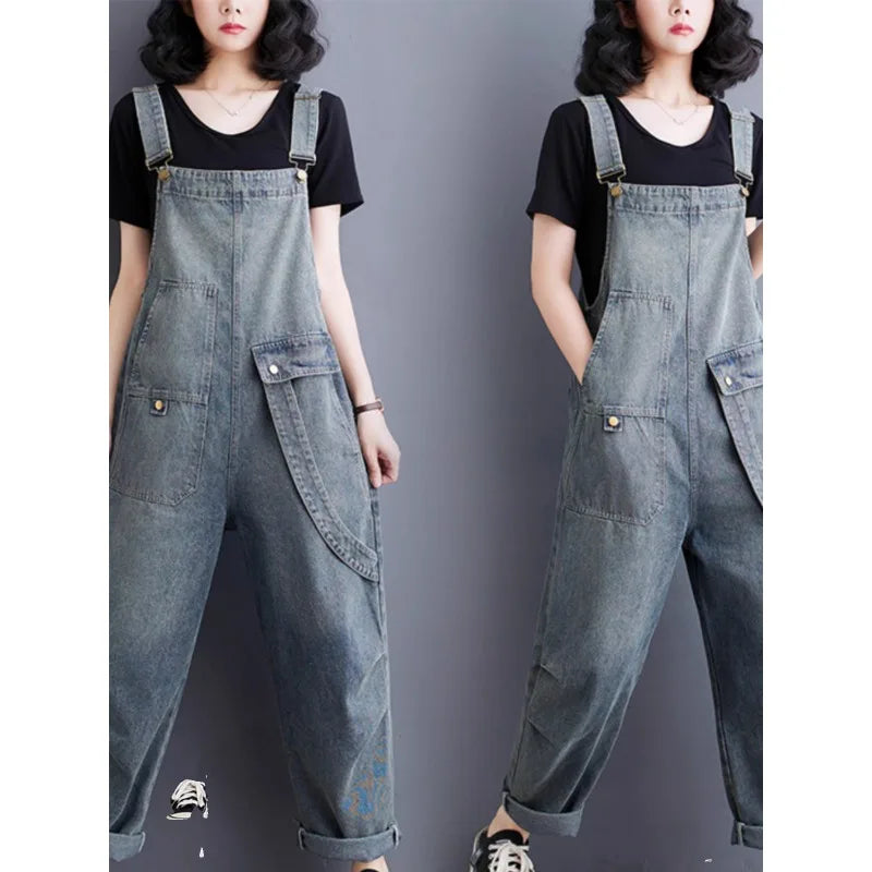 Boutique Wholesale 2026 Summer New Fashionable and Versatile Loose Casual Denim Women's Jumpsuit