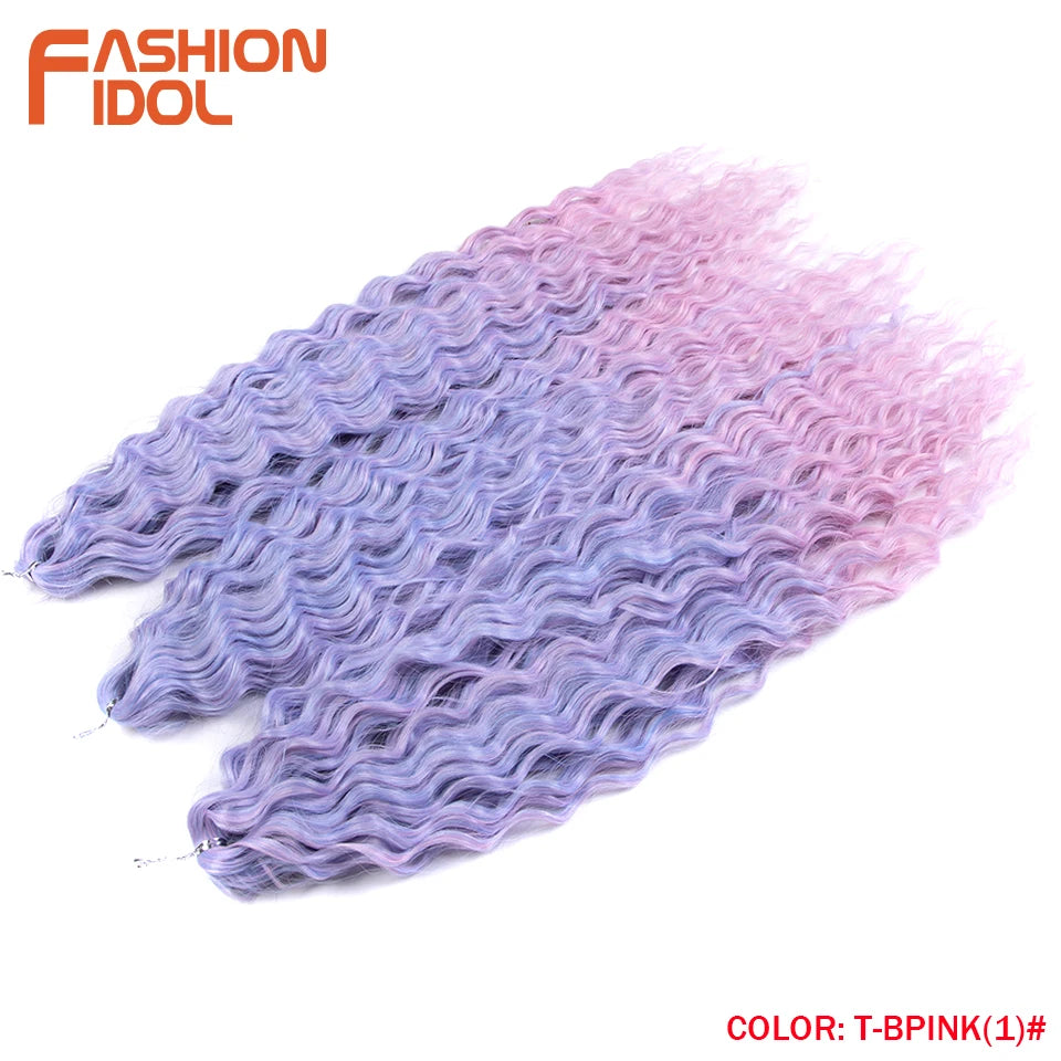 FASHION IDOL 24 Inch Ariel Hair Synthetic Crochet Curly Hair Water Wave Braid Hair Ombre Pink Deep Wave Braiding Hair Extensions