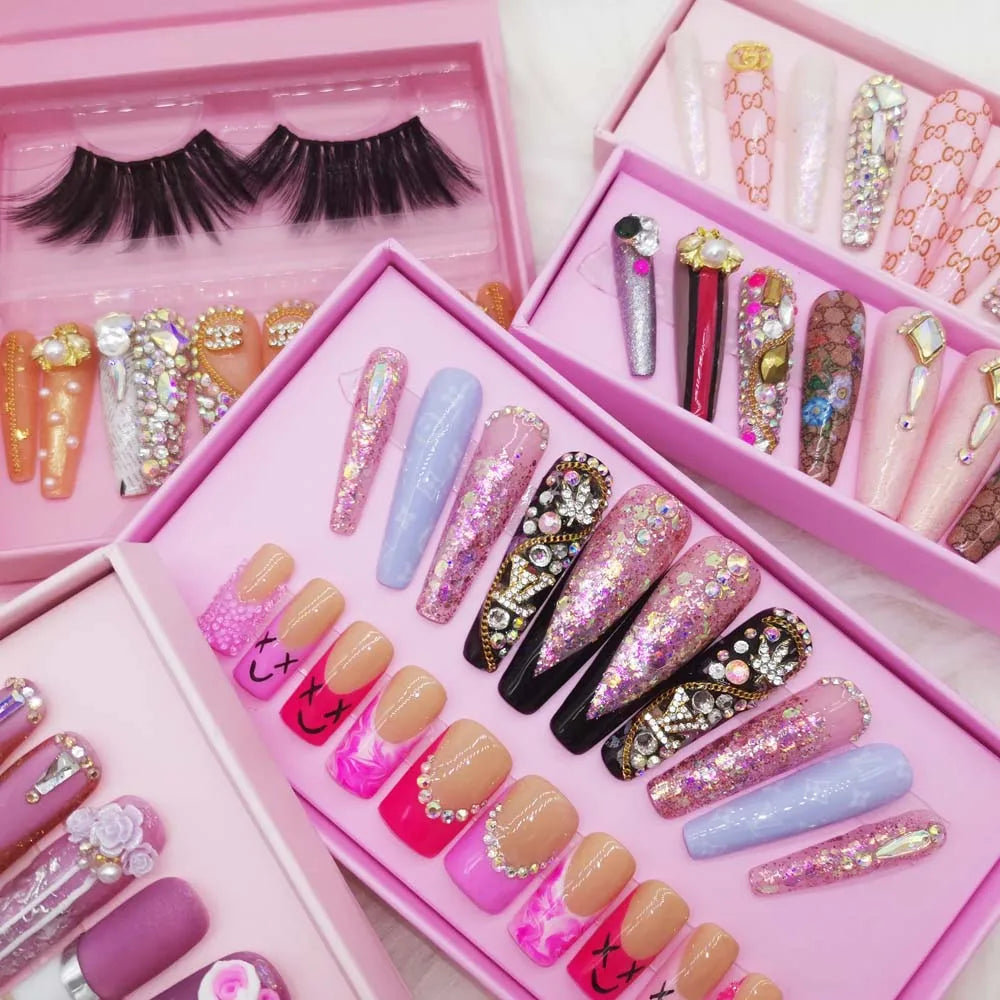2026 Handmade New Arrival Press-On Nails False Artificial Fingernails with Design for Finger Application Includes Packaging Box