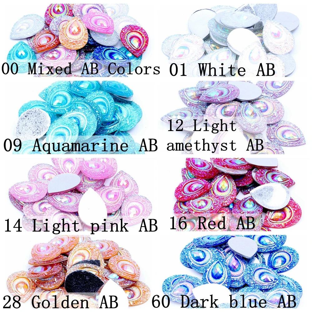 New Style 18*25MM Water Drops Loose Resin Rhinestones 12 Facets Flat Back Glue on 20g for Garment Bags Crafts Scrapbooking DIY