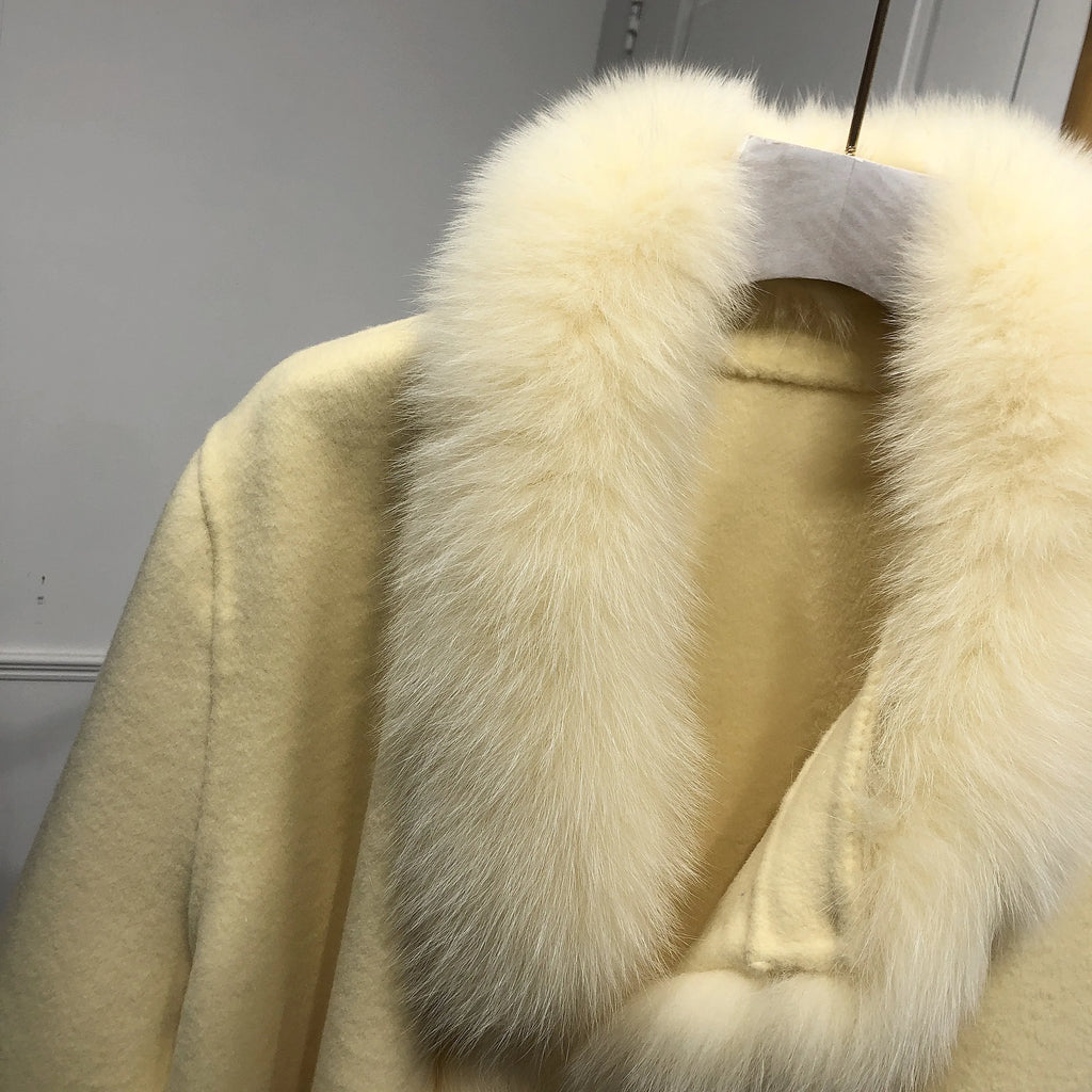 White fox Fur Trim Woolen Overcoat Female Winter Thick Clothes Long High-end Slim Cashmere Coat With Fox Fur Collar Cuffs