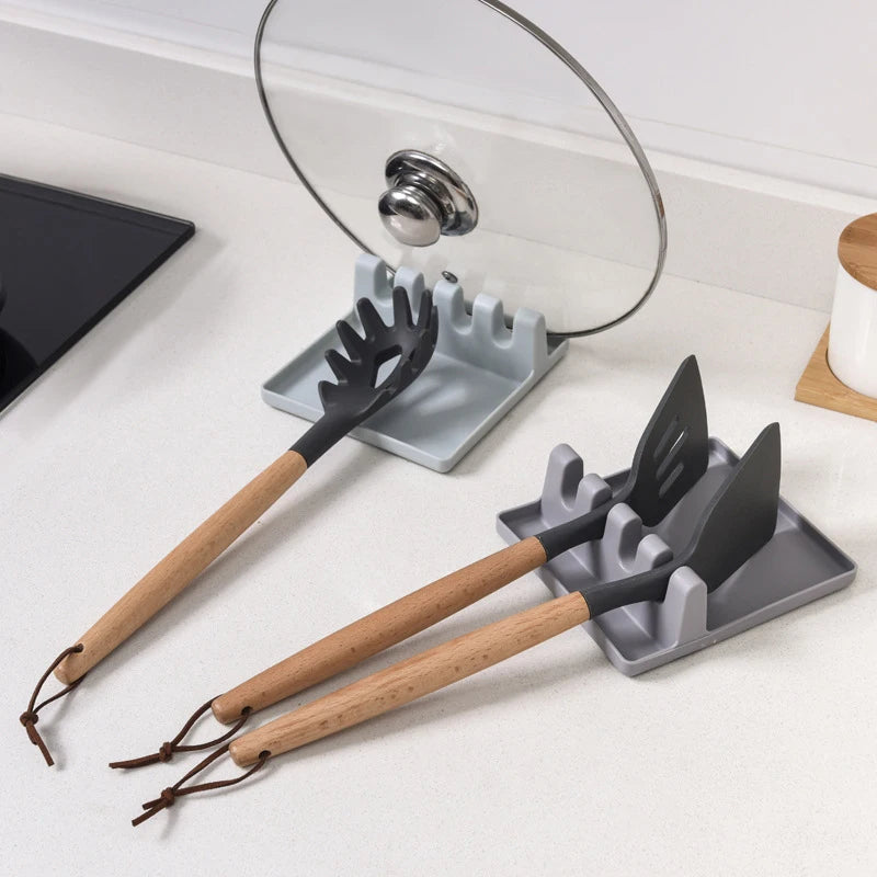 Kitchen Spoon Holders Fork Spatula Rack Shelf Organizer Plastic Spoon Rest Chopsticks Holder Non-slip Spoons Pad Kitchen Utensil