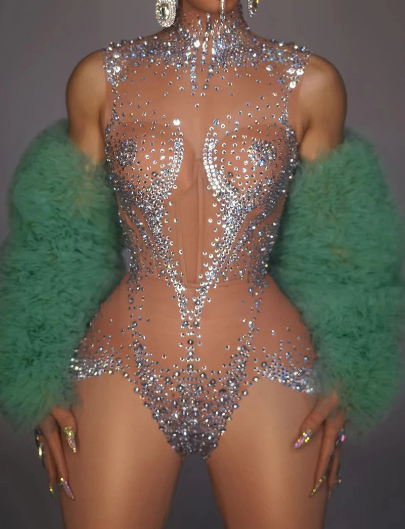 Novance Y3689 Women's Clothing Wholesale Street Mesh Rhinestone Bodysuit Women's Shapewear Bodysuit Tummy Control for Party