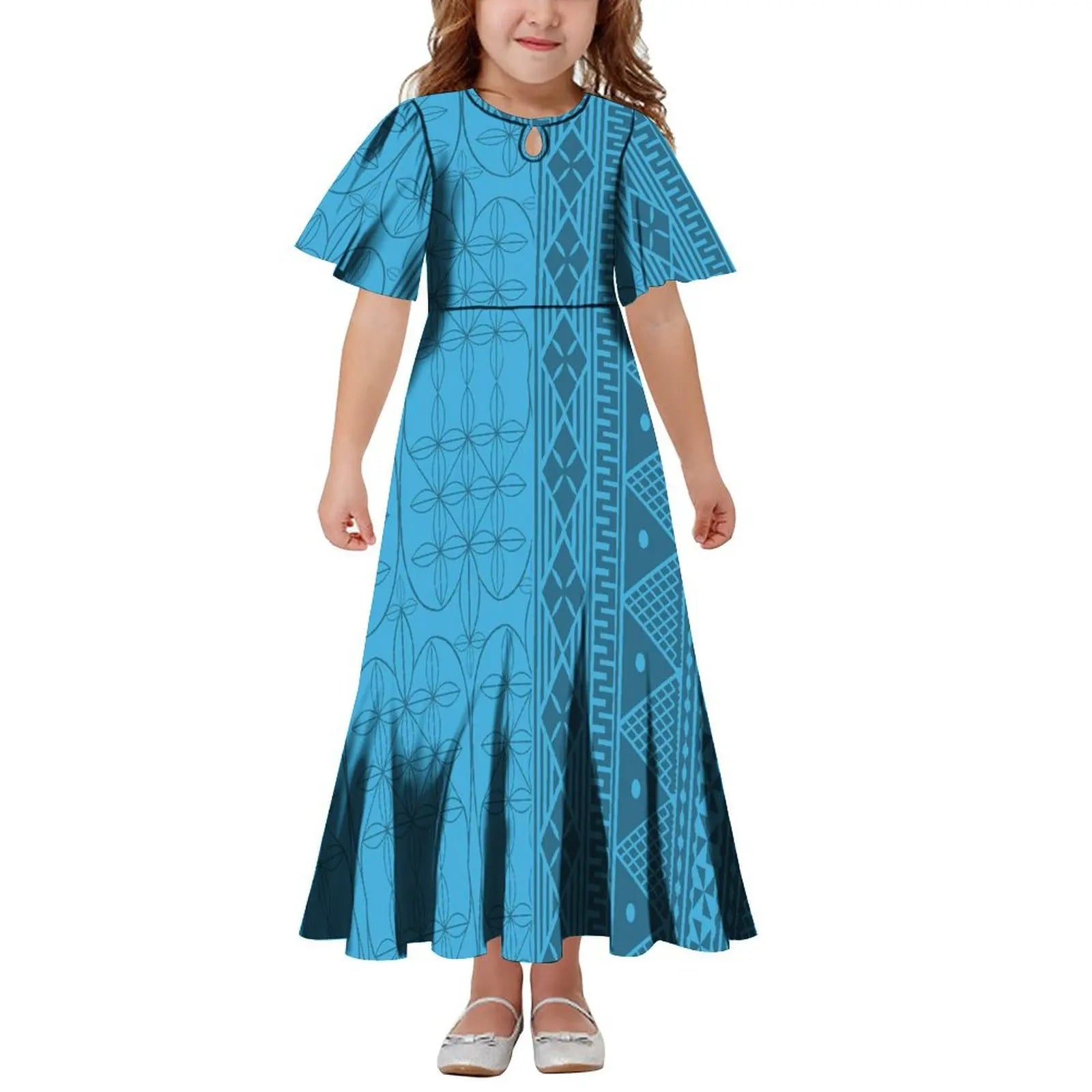New Hawaiian Style Drop Collar Design Baby Girls Long Dress Children Size in Dresses Fit Flare Toddle Girls Dresses for Kids