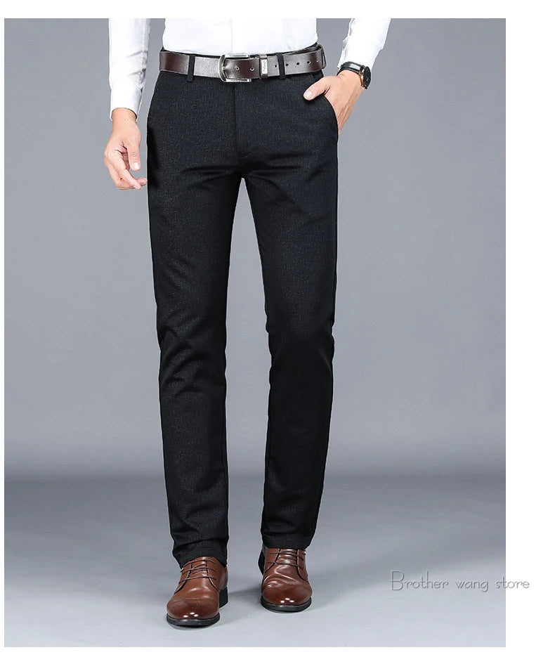 Winter New Men's Warm Casual Pants Business Fashion Fleece Thick Plaid Trousers Office Stretch Pants Male Brand Clothing