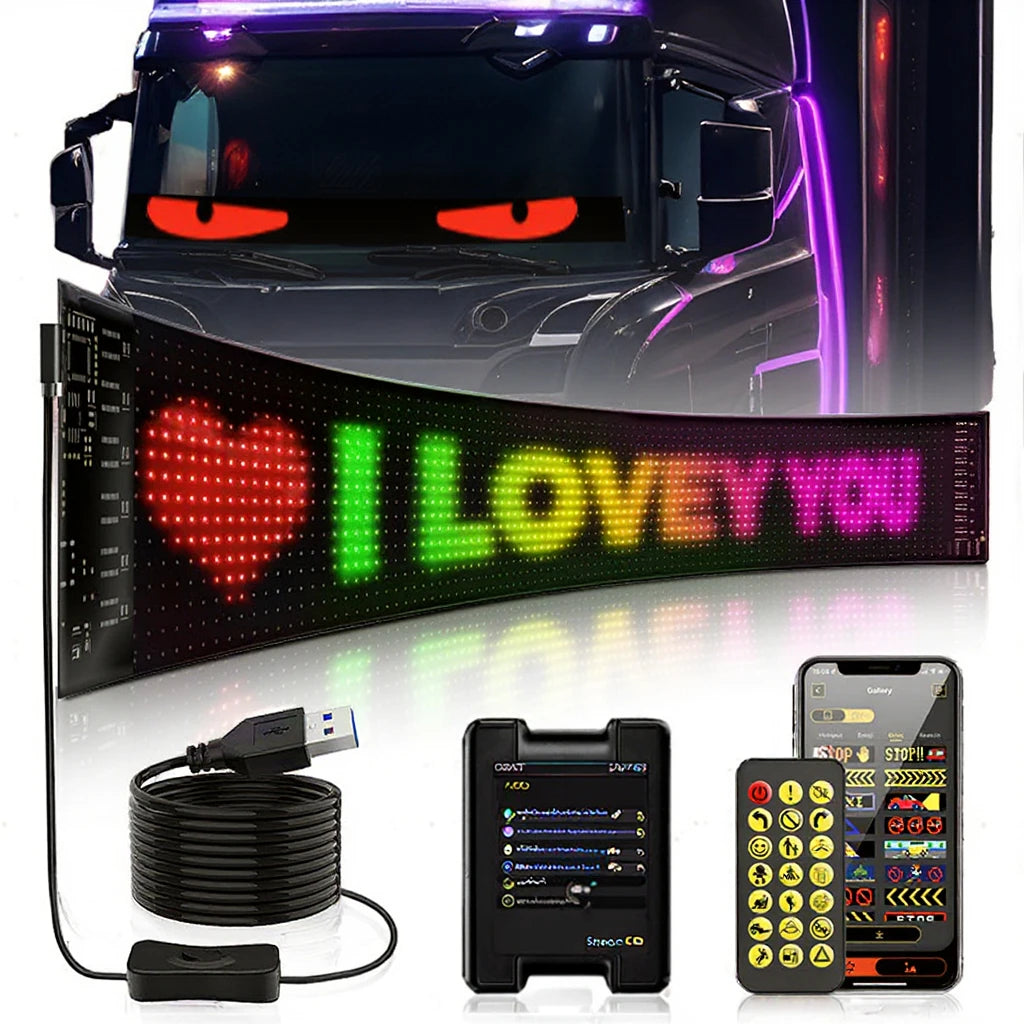 BGZM 32x128 Flexible Matrix LED Screen 12V Android APP-Controlled Universal Fit Car Front Text Advertising Display New 2-Year