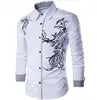 New Hot Chinese Style Dragon Pattern Print Long-sleeves Shirt Men's Social Business Slim-fit Lapel Shirt Male Tops