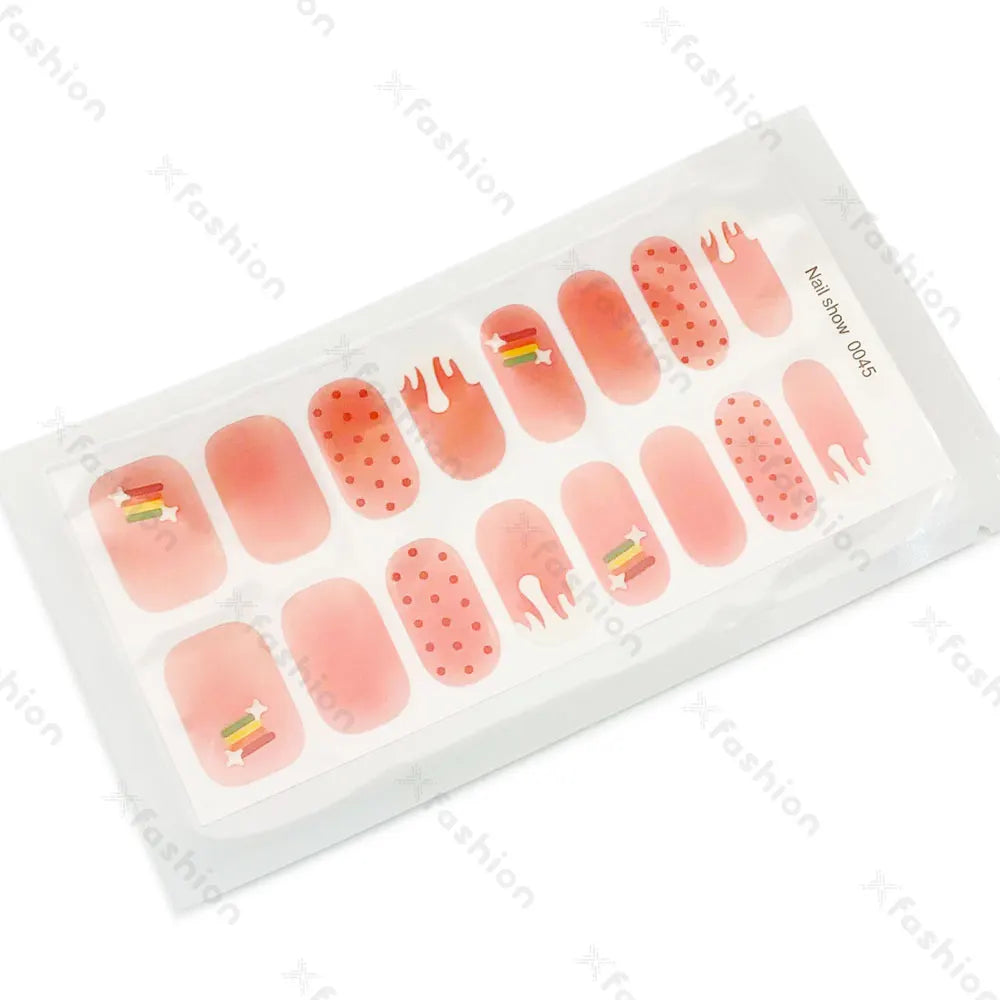 Hot Sale 16 Tips Solid Color Semi-Cured Gel Nail Stickers UV Light Durable Waterproof Long-Lasting Gel Nail Stickers Wholesale