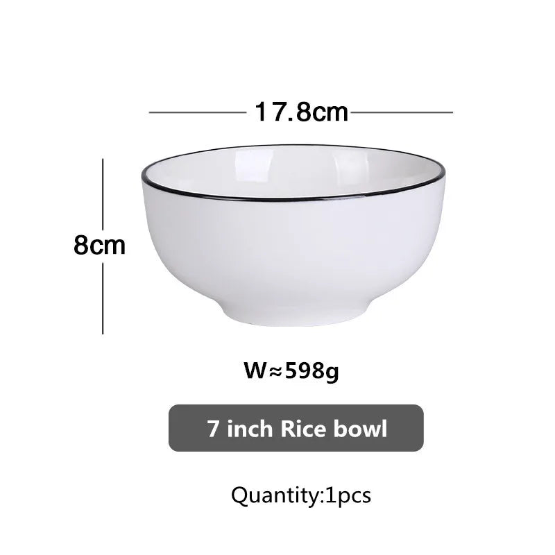 Black Rim White Ceramic Dinner Tray, Kitchen Plate, Tableware, Food Dishes, Soup Bowl,  Kitchen Cook Tool, 1 Piece Sale