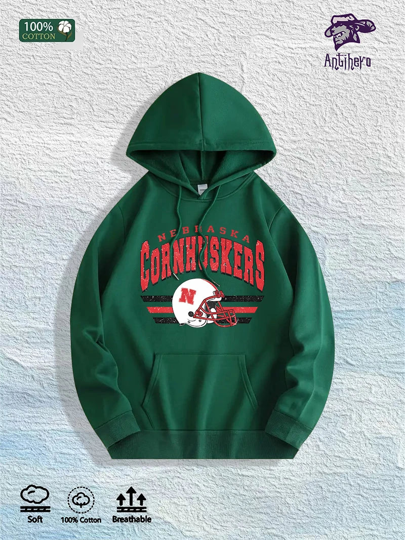 US Local Warehouse: 100% Cotton Retro Nebraska Football Graphic Hoodie, 7 Colors
