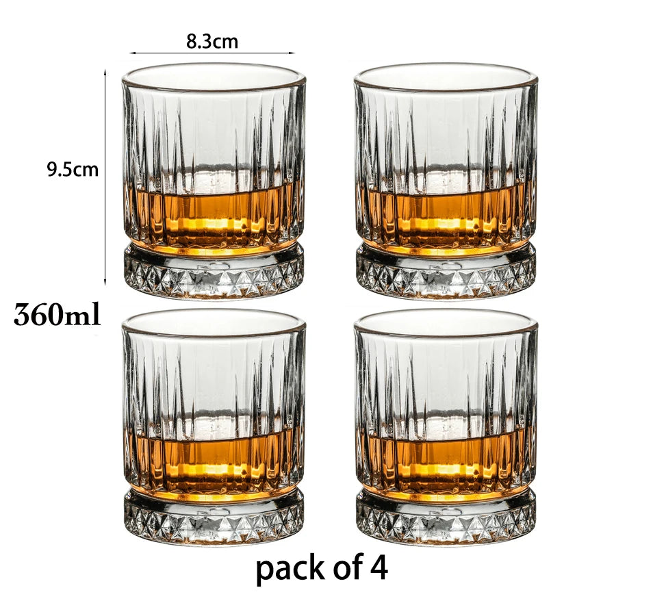 4PCS Fashion Whiskey Glasses, Scotch Whisky, Bourbon, Cocktails, RUM, Durable Whiskey Glasses