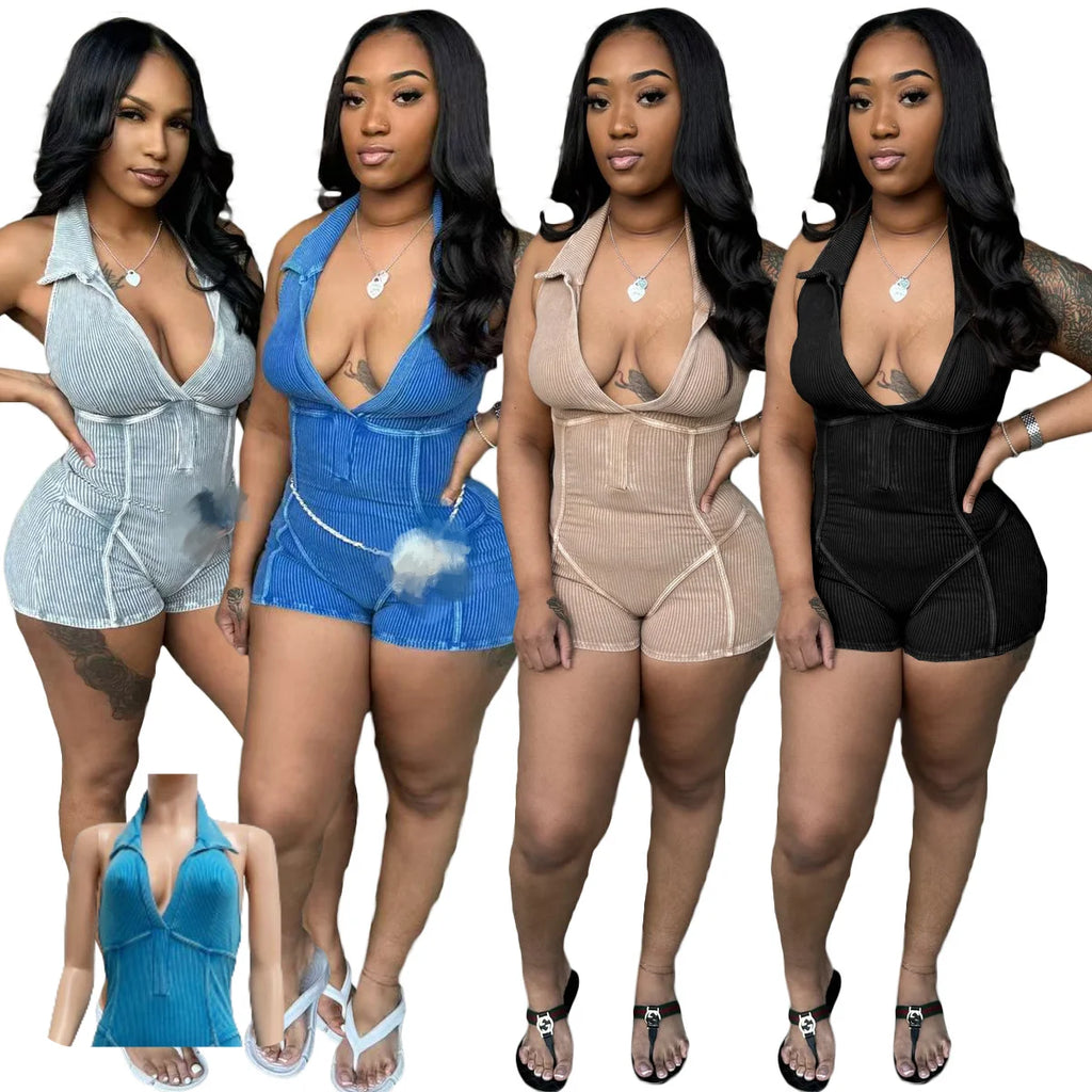 Newly Arrived Women's Spring Casual Sexy Deep V Sleeveless Super Short Sports Jumpsuit Eco-Friendly Breathable Spandex/Polyester