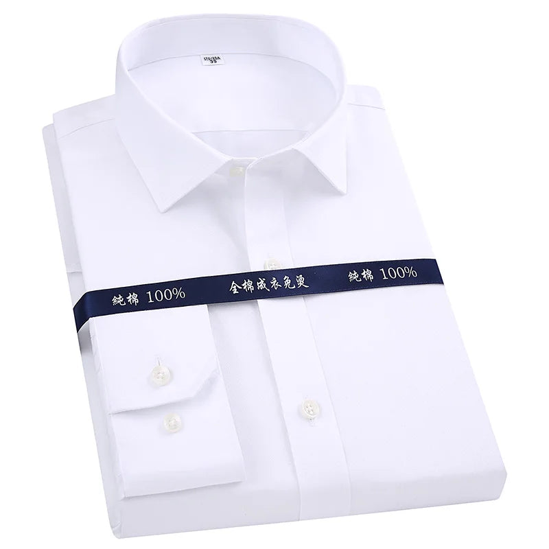 Men's Classic Long Sleeve Striped Dress Shirt Non Iron Regular Formal Business Social Button-up Easy Care Luxury Cotton Shirts