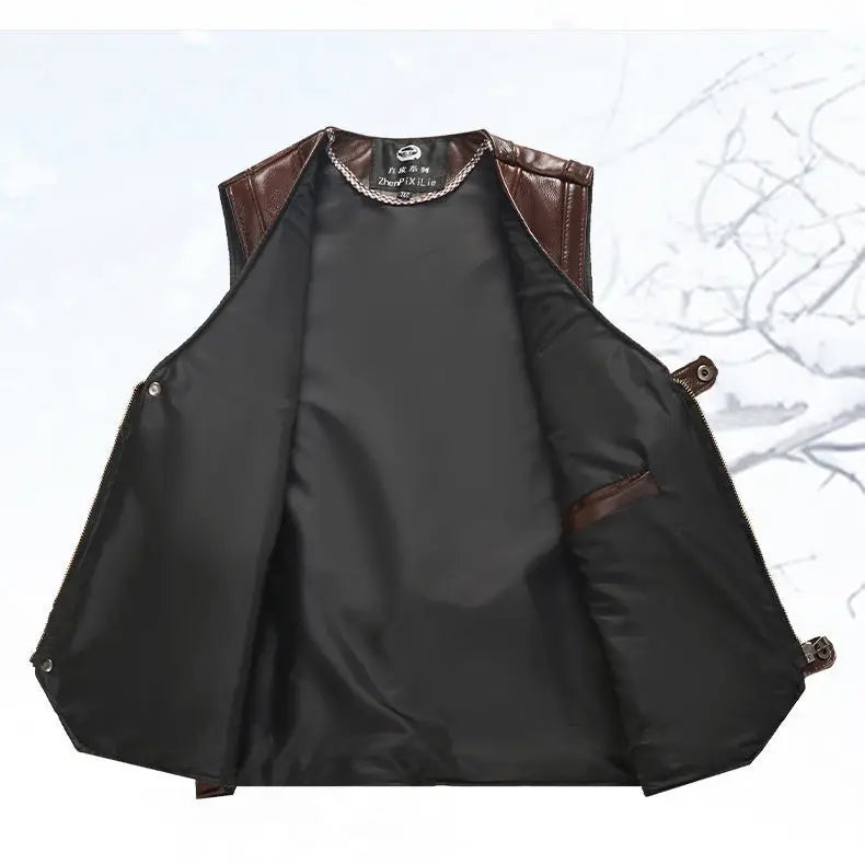 Spot Wholesale High Quality First Layer Cowhide Multi-pocket Tactical Sleeveless Jacket Knight Street Retro Motorcycle Vest Men