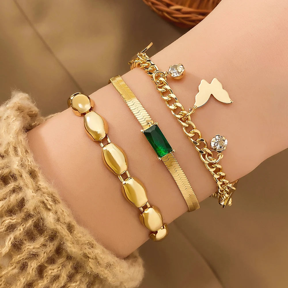 New Cute Cat Geometric Diamond Gold Metal Bracelets for Women Crystal Twisted Gold Color Metal Bangle Fashion Jewelry Gifts